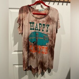 Southern Grace t-shirt women’s XL brown tie dye Happy Camper cl